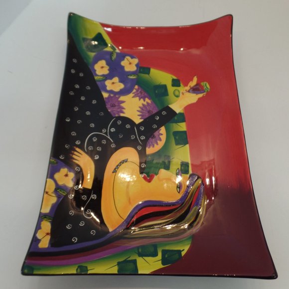 Naylor Designs 2004 Hand Painted Ceramic Hanging Plate 13.5" L X 9.5" T Lady Sip - Picture 4 of 12